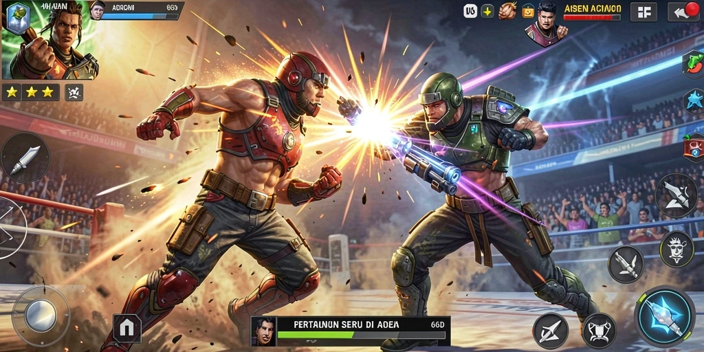 Tampilan aksi seru dalam gameplay 66D dengan karakter unik.