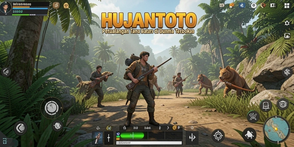 Screenshot menampilkan pemain yang menjelajahi lanskap indah di HUJANTOTO.
