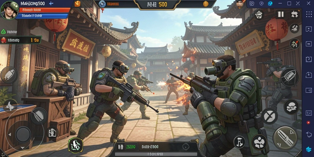Gameplay seru MAHJONG500 dalam aksi pertempuran FPS.