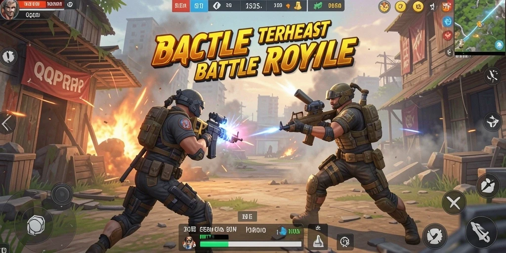 Tangkapan layar gameplay yang mendebarkan dalam pertempuran Battle Royale.