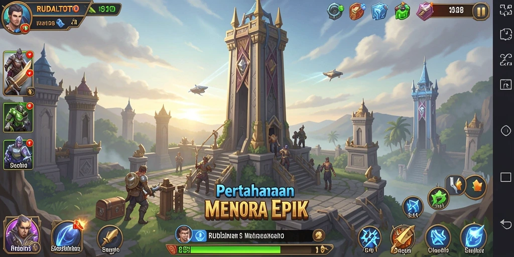 Tangkapan layar RUDALTOTO menunjukkan aksi seru dalam game Tower Defense.
