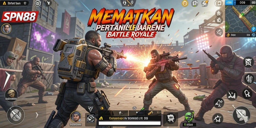 Tampilan gameplay SPN88 yang penuh aksi dalam pertempuran Battle Royale.