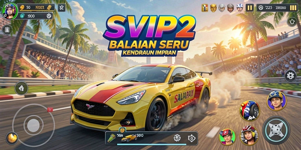Tangkapan layar yang menunjukkan aksi balapan seru di SVIP2.